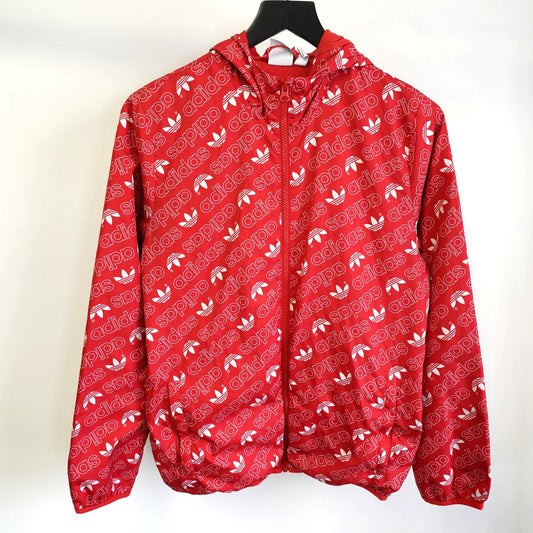 (Youth L 13-14) Adidas Tri-Foil Logo All Over Print Retro Windbreaker Youth Large 13-14 Red AOP