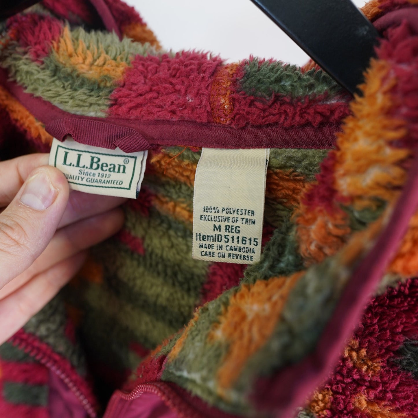 (M) L.L.Bean Hi-Pile Fleece Hoodie Multicolor Western Block Men's M Red Orange