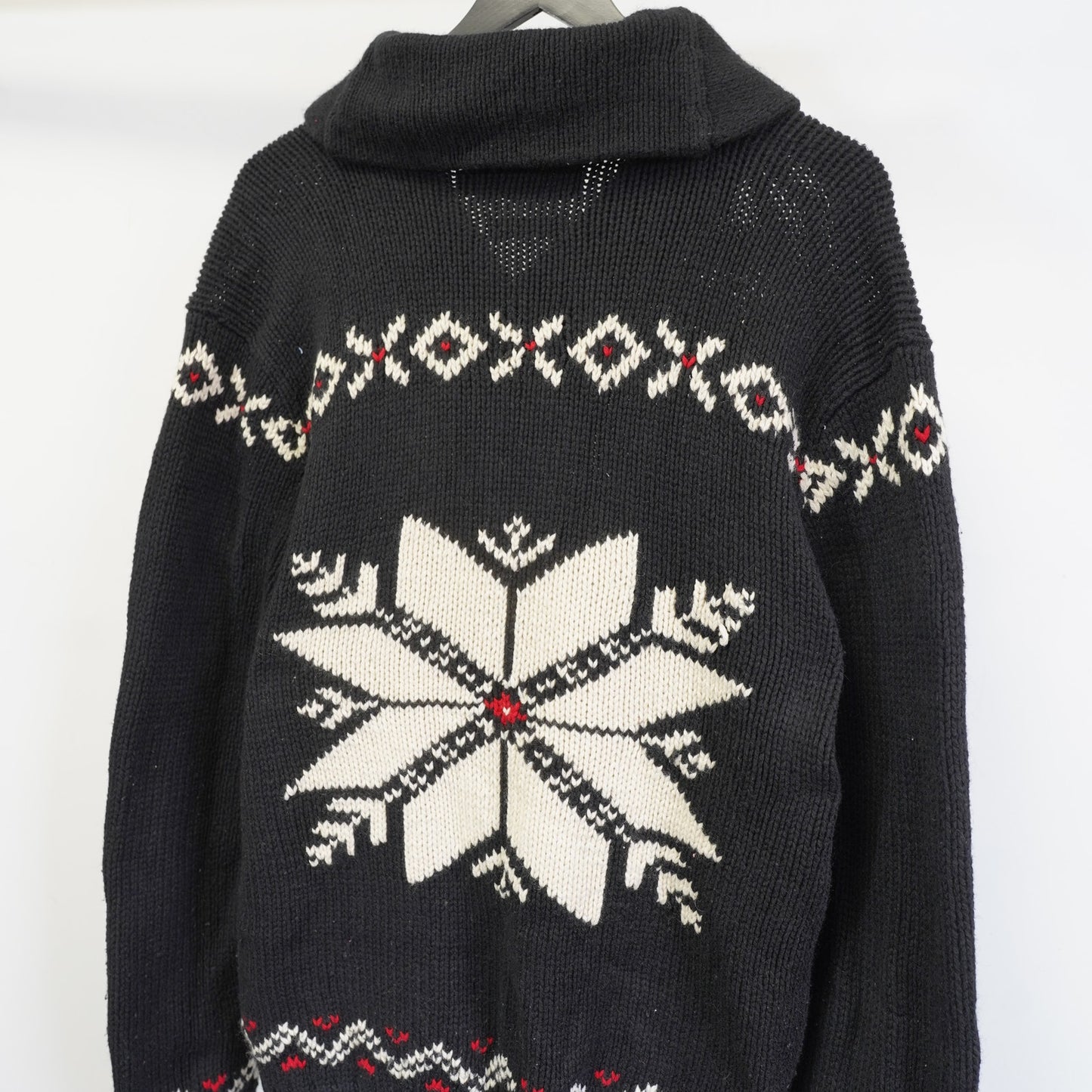 (L) Polo Ralph Lauren Nordic Snowflake Shawl Collar Sweater Men's L Black Cashmere