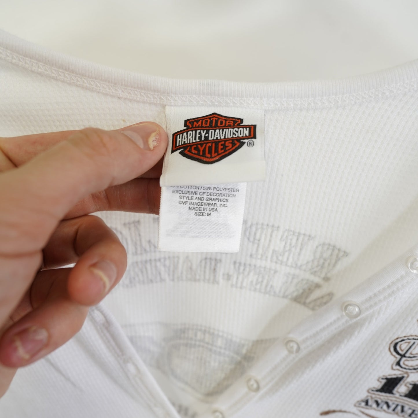 (Women's M) Harley Davidson Thermal Longsleeve Biker T-Shirt Women's M White Motorcycle