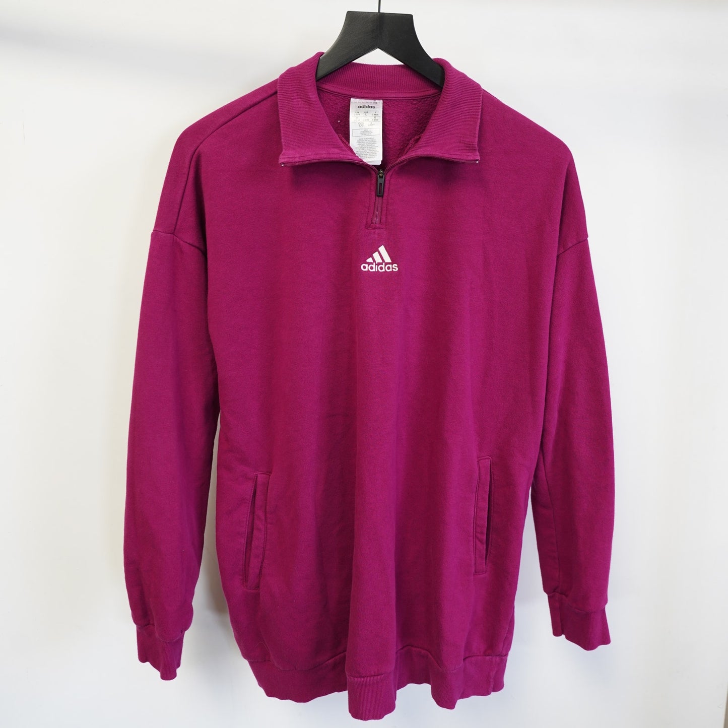 (Women's L) Adidas Women's 1/4 Zip Pullover Sweatshirt Size L Pink Magenta Gym Running