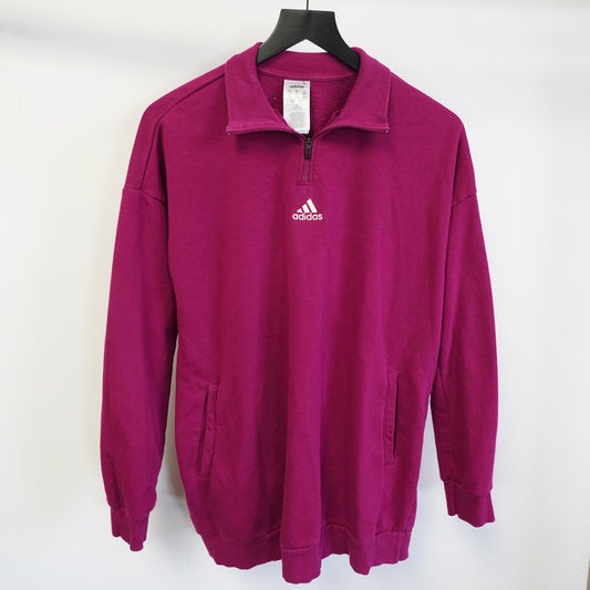 (Women's L) Adidas Women's 1/4 Zip Pullover Sweatshirt Size L Pink Magenta Gym Running