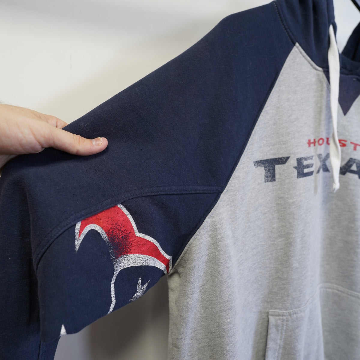 (L) Houston Texans Retro Hoodie Men's L Gray Navy Blue Hands High Football NFL