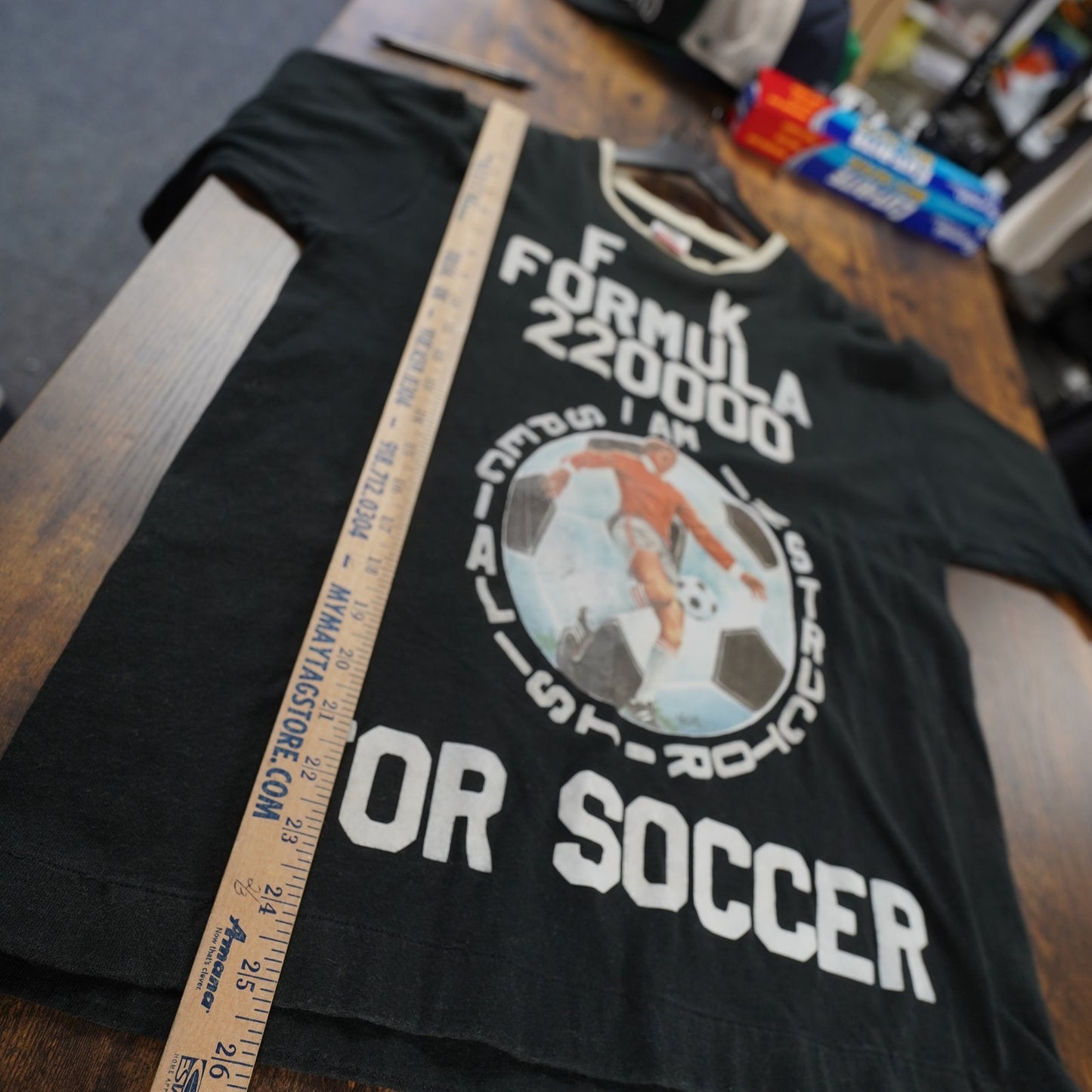 (M) Vintage World Soccer Formula Single Stitch T-Shirt Men's M Black Fruit of Loom