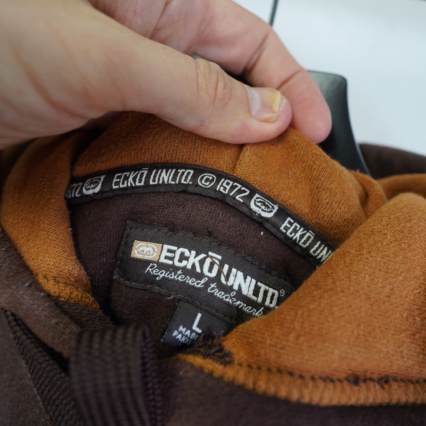 (L) Vintage Ecko Unlimited Sewn Y2K Hoodie Men's L Brown 2000s Hip Hop Embroidered