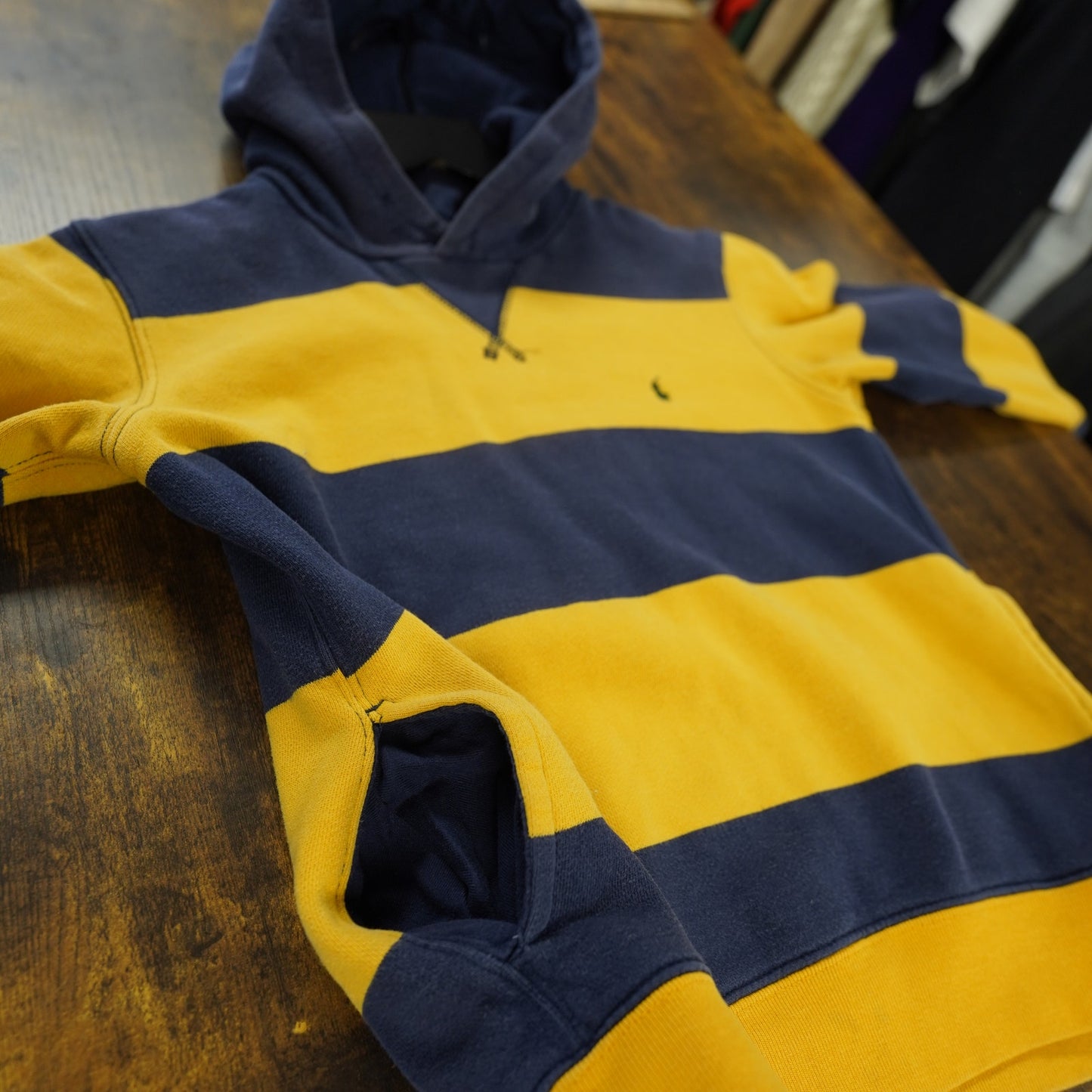 (Kids 6) Vintage Polo Ralph Lauren Striped Hoodie Kids Size 6 Youth Yellow Navy Preppy
