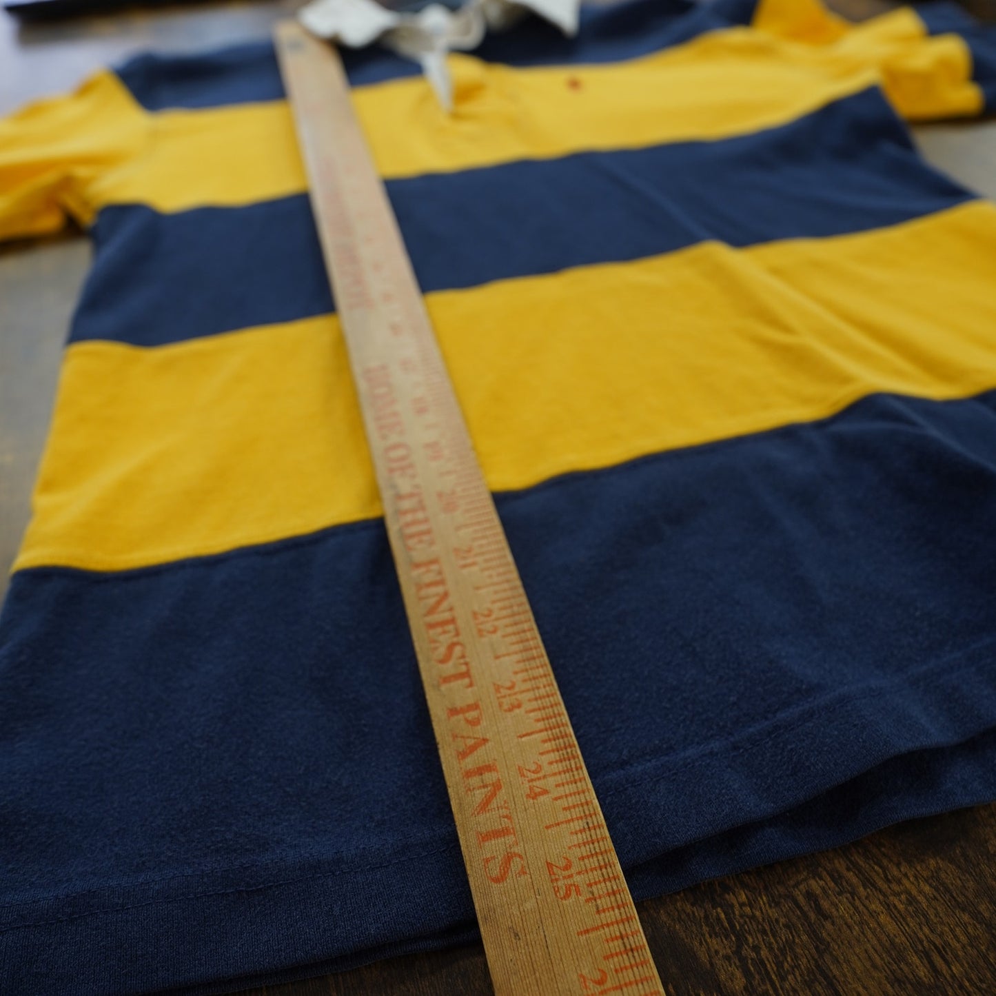(Youth M) Vintage Polo Ralph Lauren Stripe Rugby Polo Shirt Blue Yellow Longsleeve