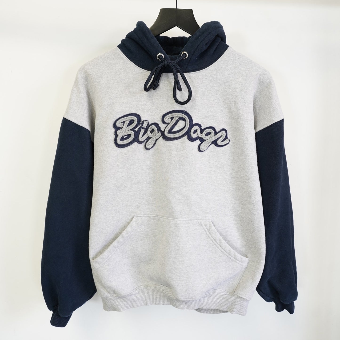(M) Vintage Big Dogs Embroidered Hoodie Men's M Gray Navy Blue Y2K Retro Sewn 2000s