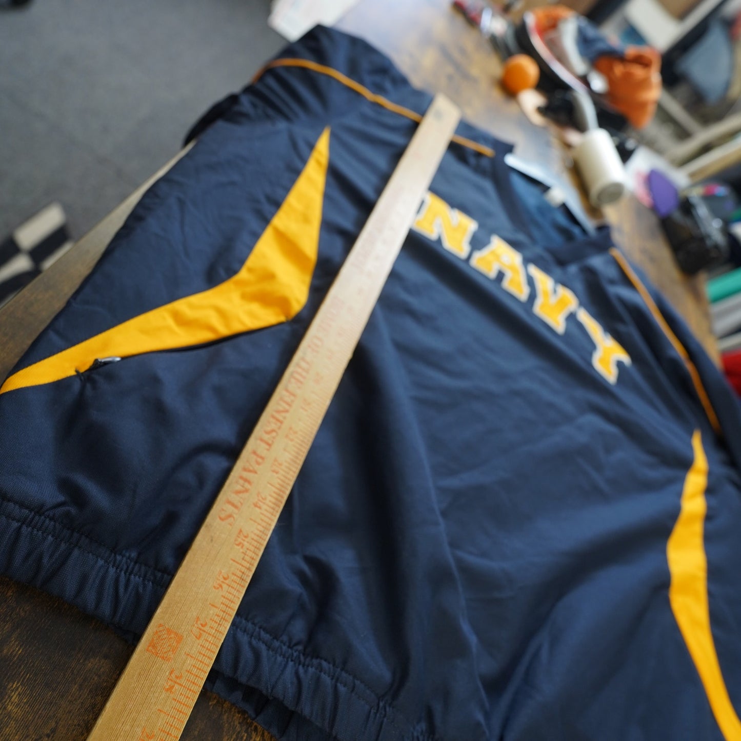 (L) Vintage US Navy Midshipmen Pullover Windbreaker Jacket Men's L Blue Gold Retro