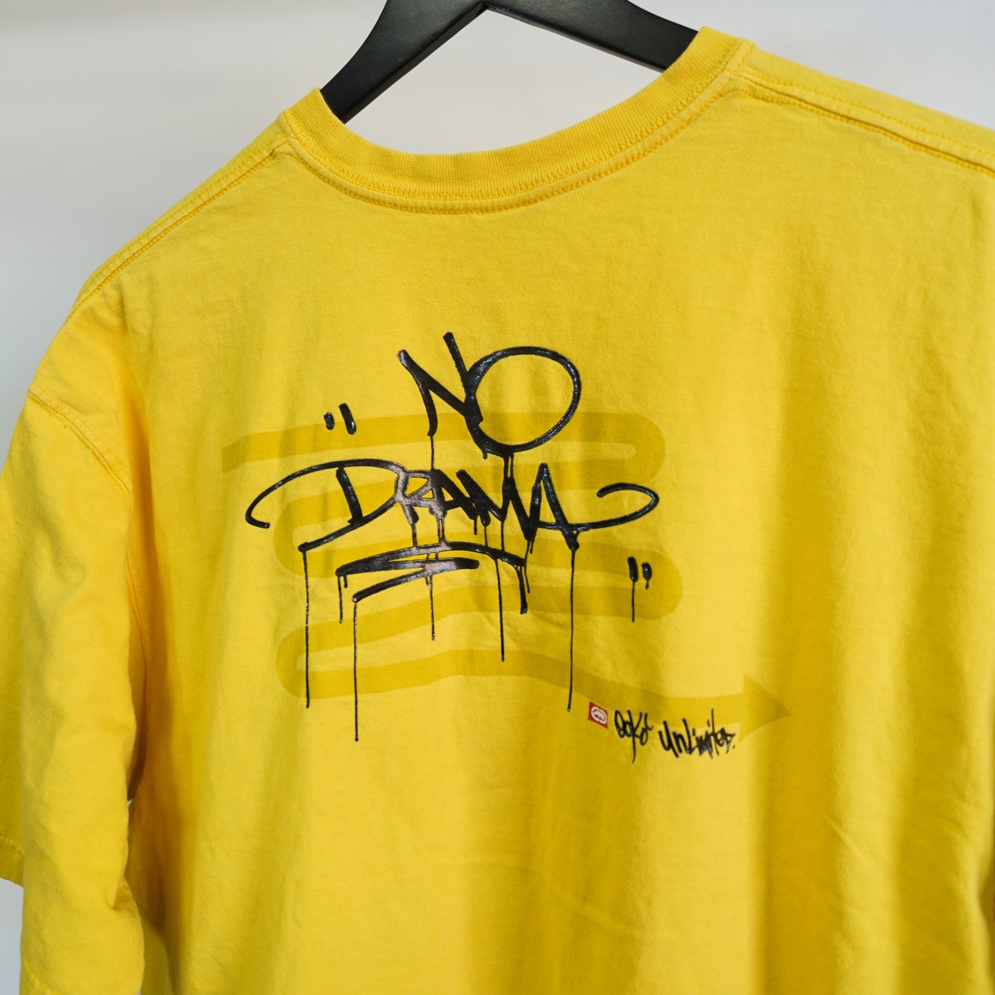 (L) Vintage Y2K Ecko Unlimited No Drama 2000s Yellow Hip Hop T-Shirt