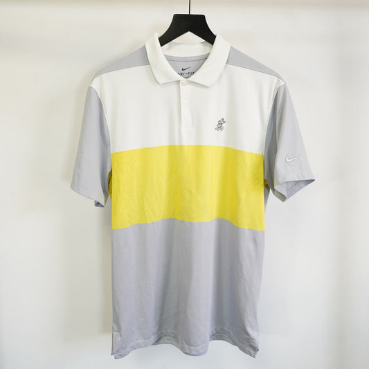(M) Nike Mickey Mouse Disney Dri-Fit Golf Performance Polo Men's M Striped Yellow