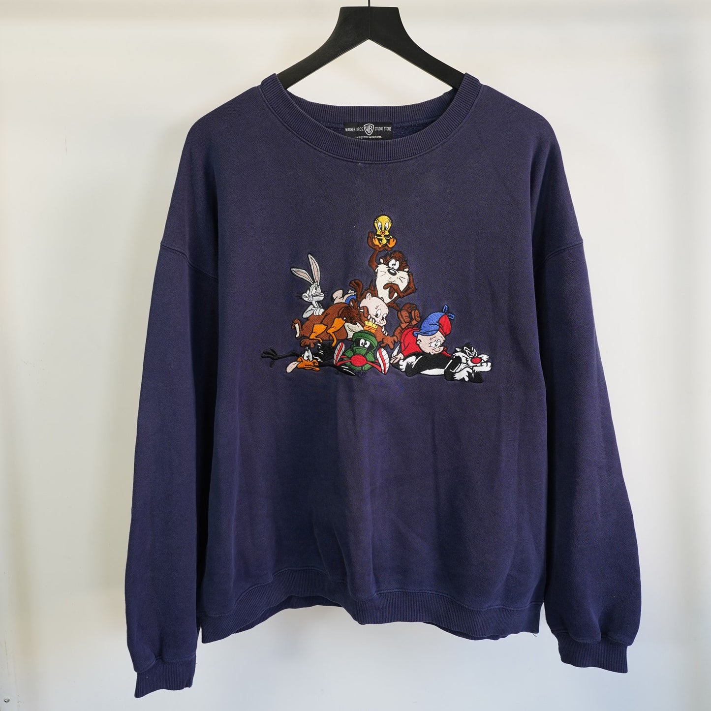 (L) Vintage Looney Tunes Stitched Sweatshirt Men's L Blue Bugs Taz Warner Brothers