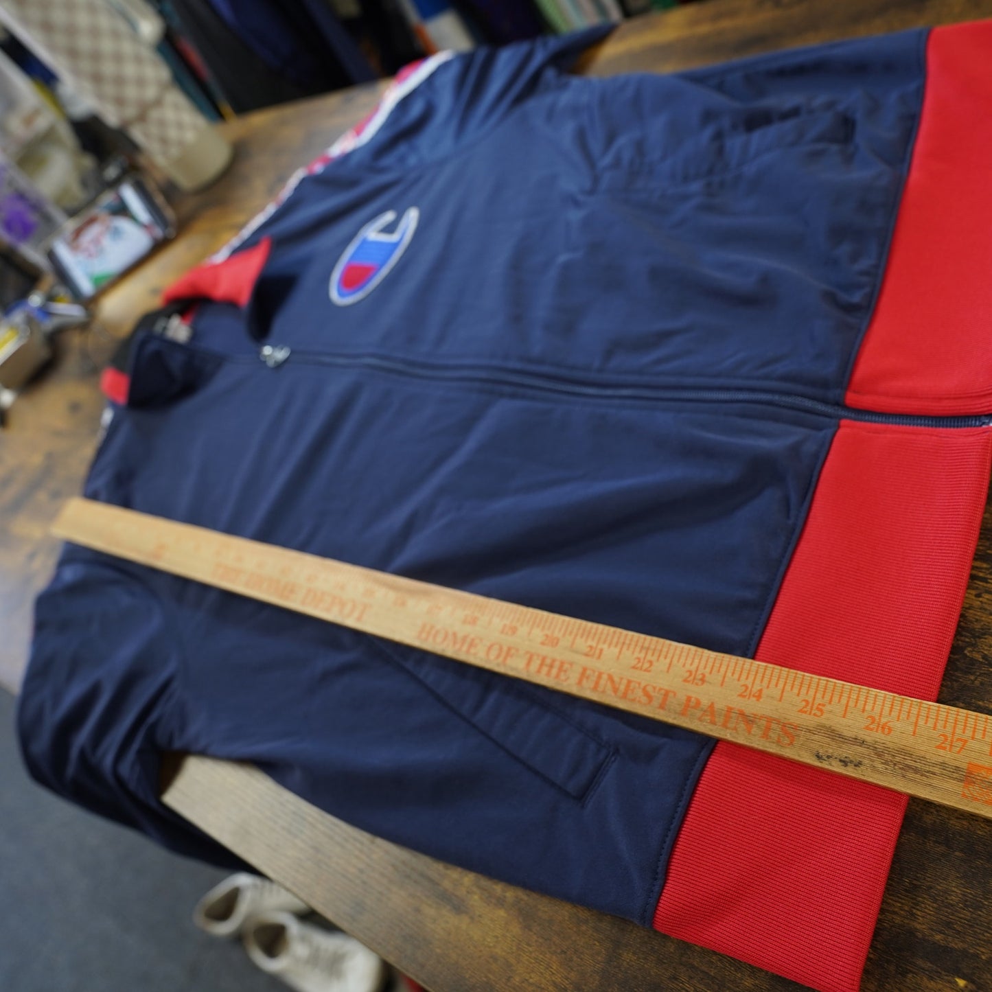 (L) Champion Track Jacket Warm Up Embroidered Big C Logo Men's L Blue Red Retro 90s