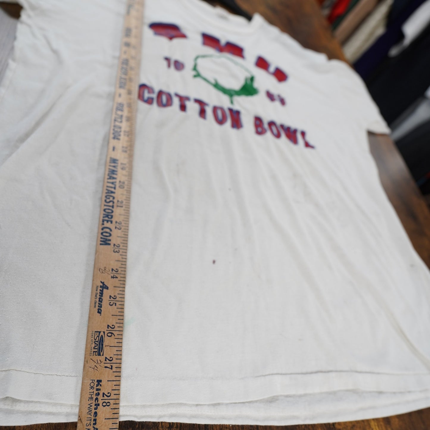Vintage SMU 80s Cotton Bowl T-Shirt Men's XL White Russell Athletic Distressed