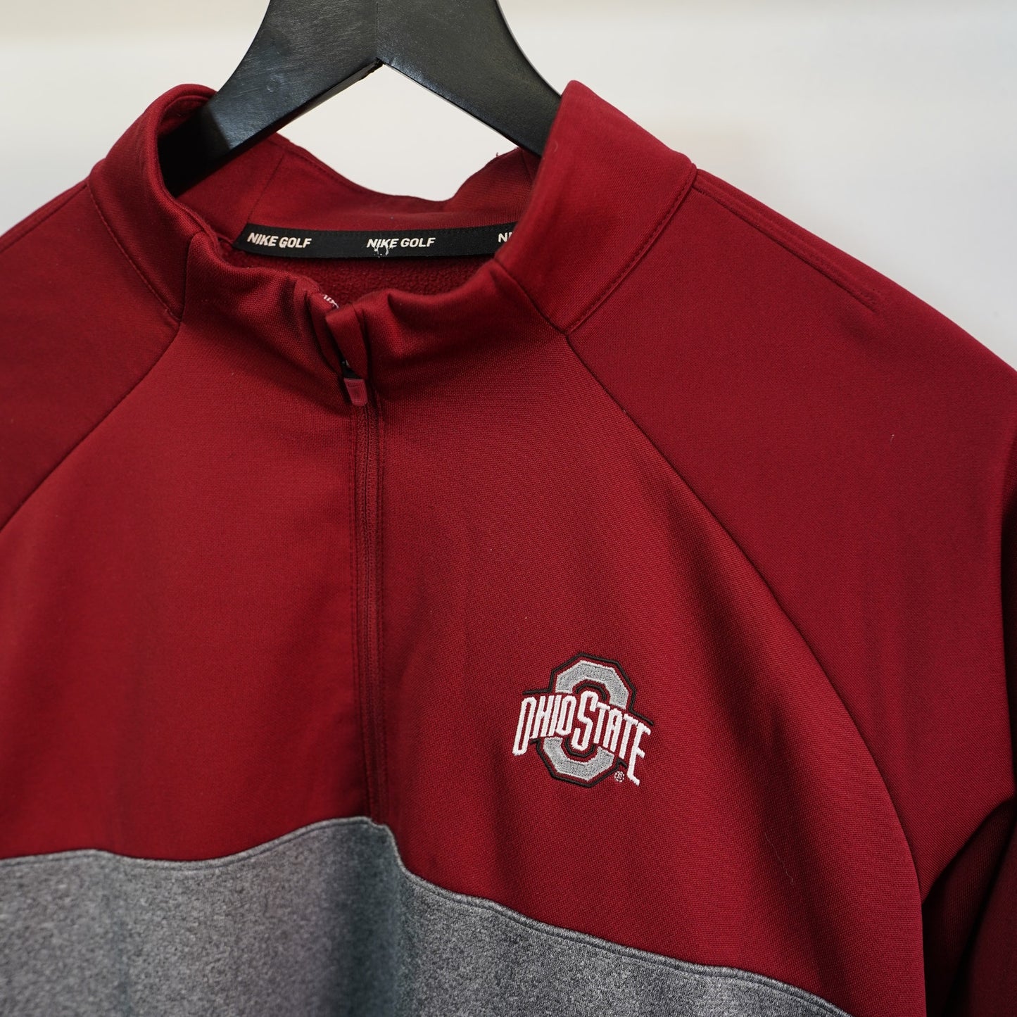 (L) Nike Golf Ohio State Buckeyes 1/4 Zip Pullover Jacket Men's L Red Gray Two Tone