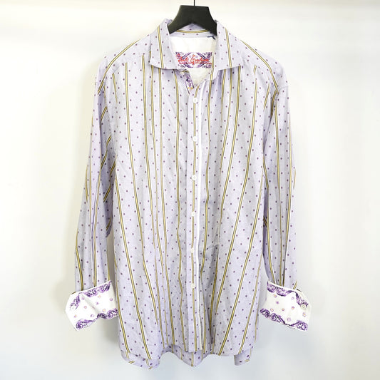 (XXL) Robert Graham Button Up Shirt Men's XXL Floral Flip Cuff Preppy Purple Stripes