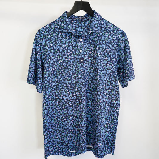 (S) Bad Birdie Lily Lilac Flower Pattern Performance Golf Polo Shirt Men's S Blue