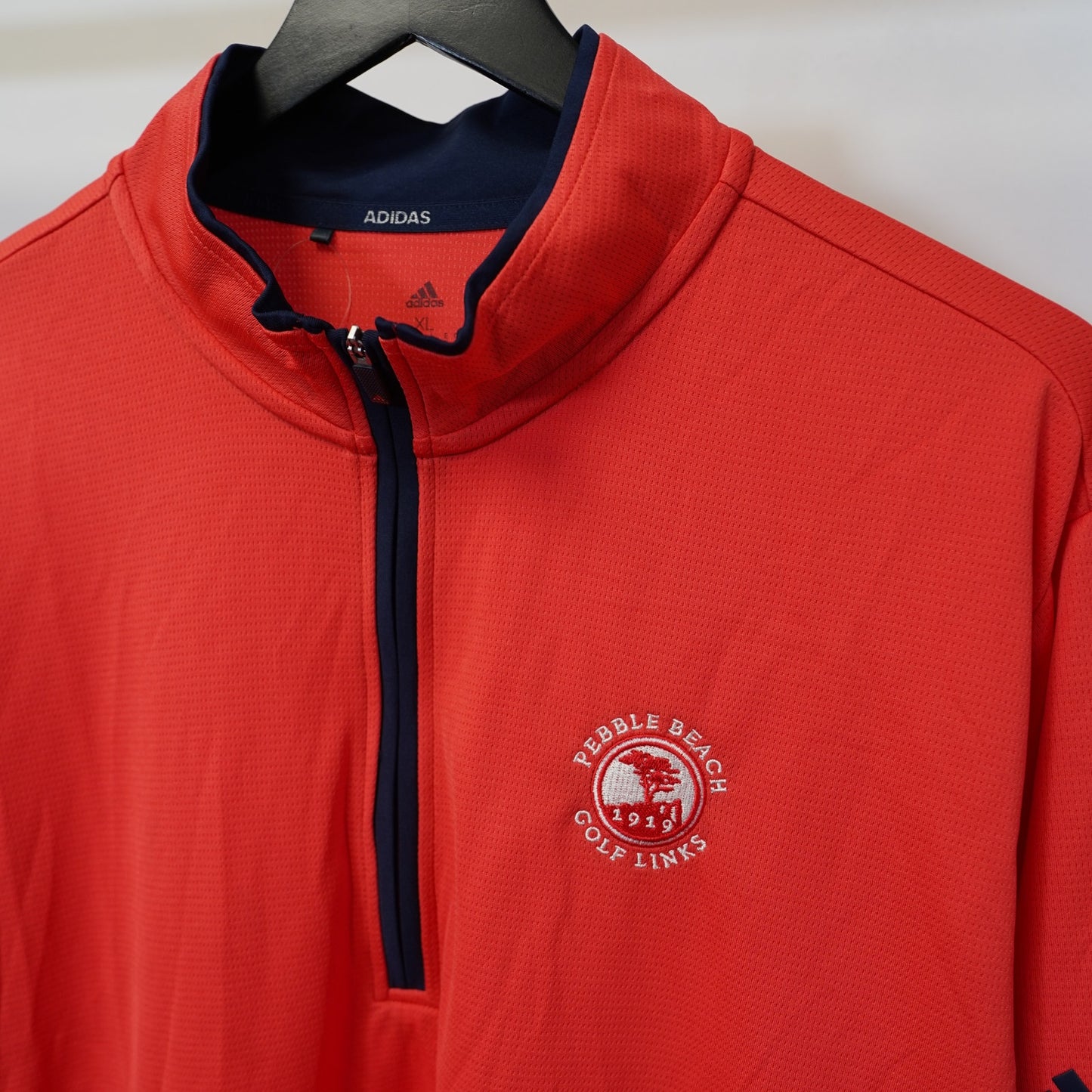 (XL) Adidas Pebble Beach Golf Links 1/4 Zip Pullover Men's XL Orange Pink Embroidered