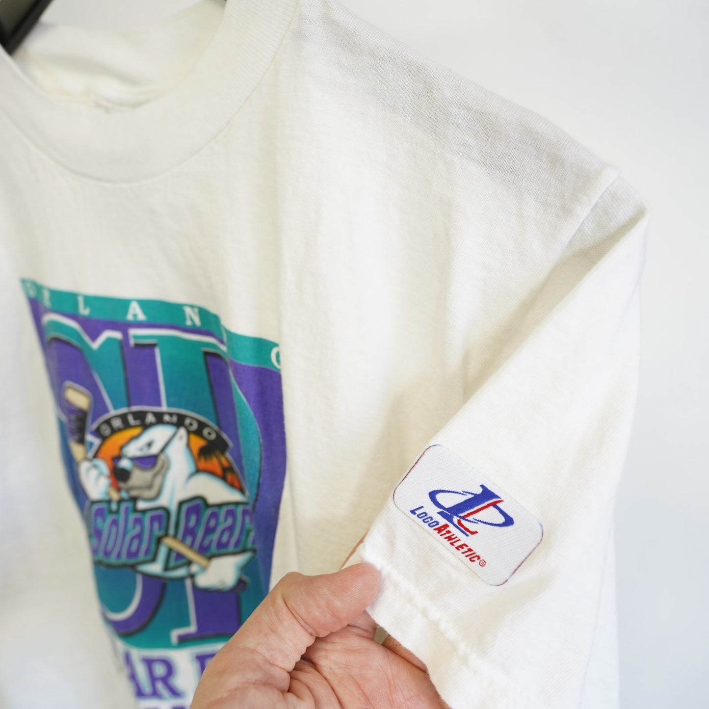 (Youth XL) Vintage Orlando Solar Bears Hockey T-Shirt Youth XL 18-20 White Logo Athletic