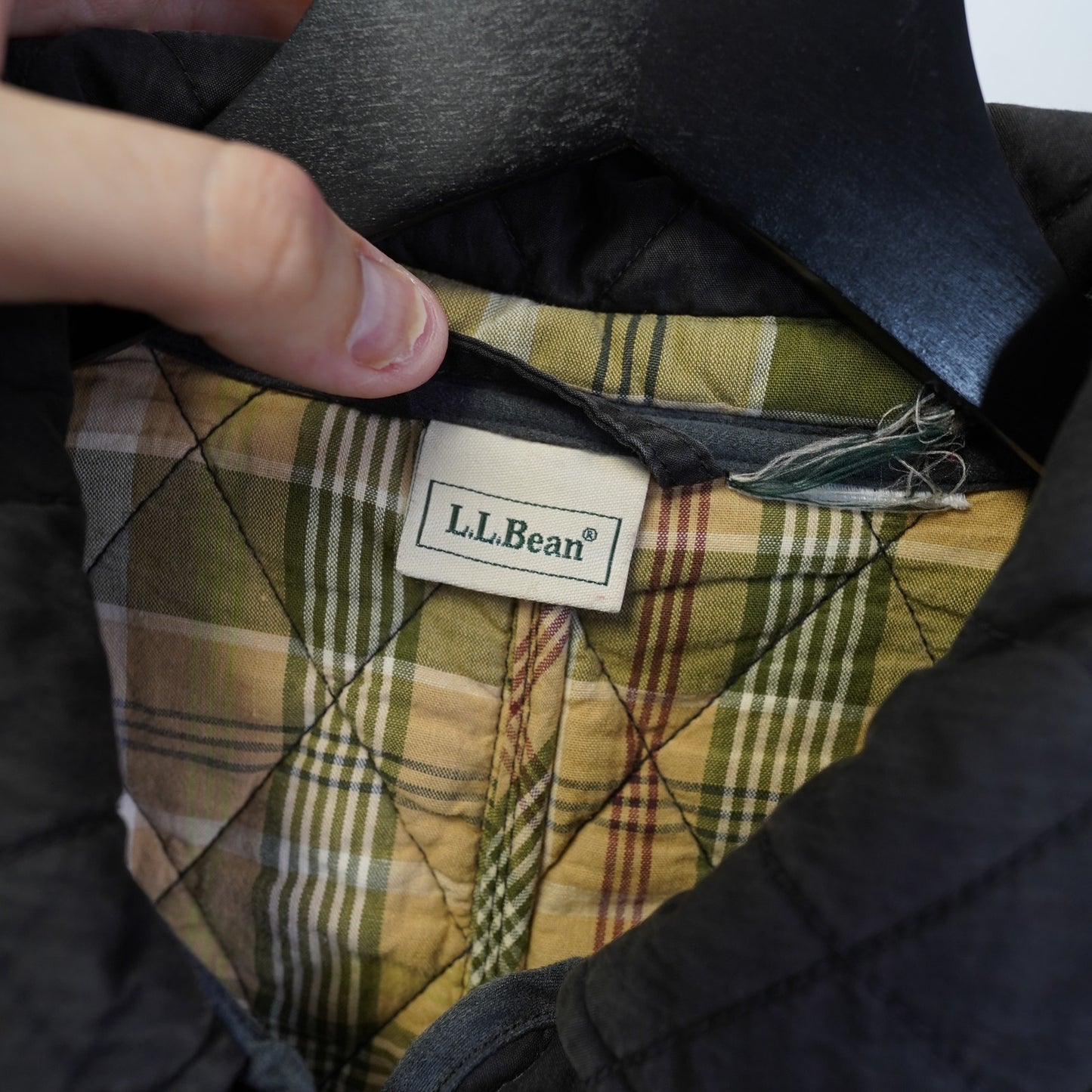 (M) L.L. Bean Diamond-Quilted Jacket Blanket Lined Plaid Women's M Black Preppy