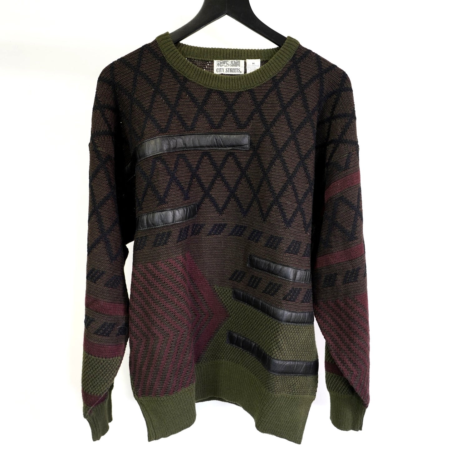 (M) Vintage City Streets 90s Knit Sweater Men's M Pullover Red Green Retro