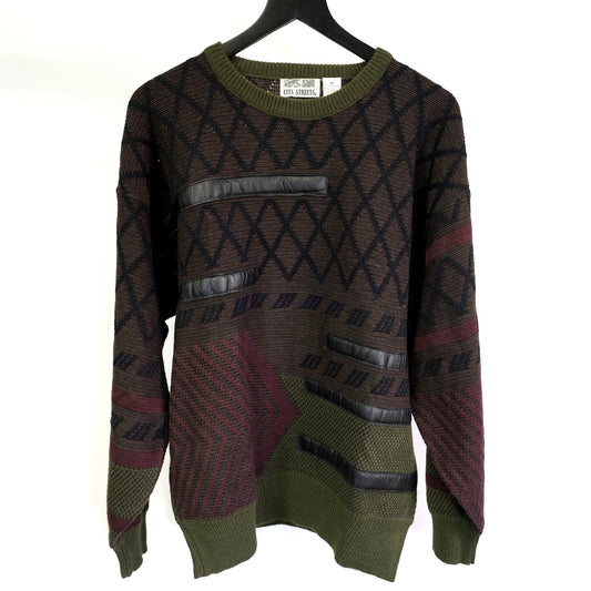 (M) Vintage City Streets 90s Knit Sweater Men's M Pullover Red Green Retro