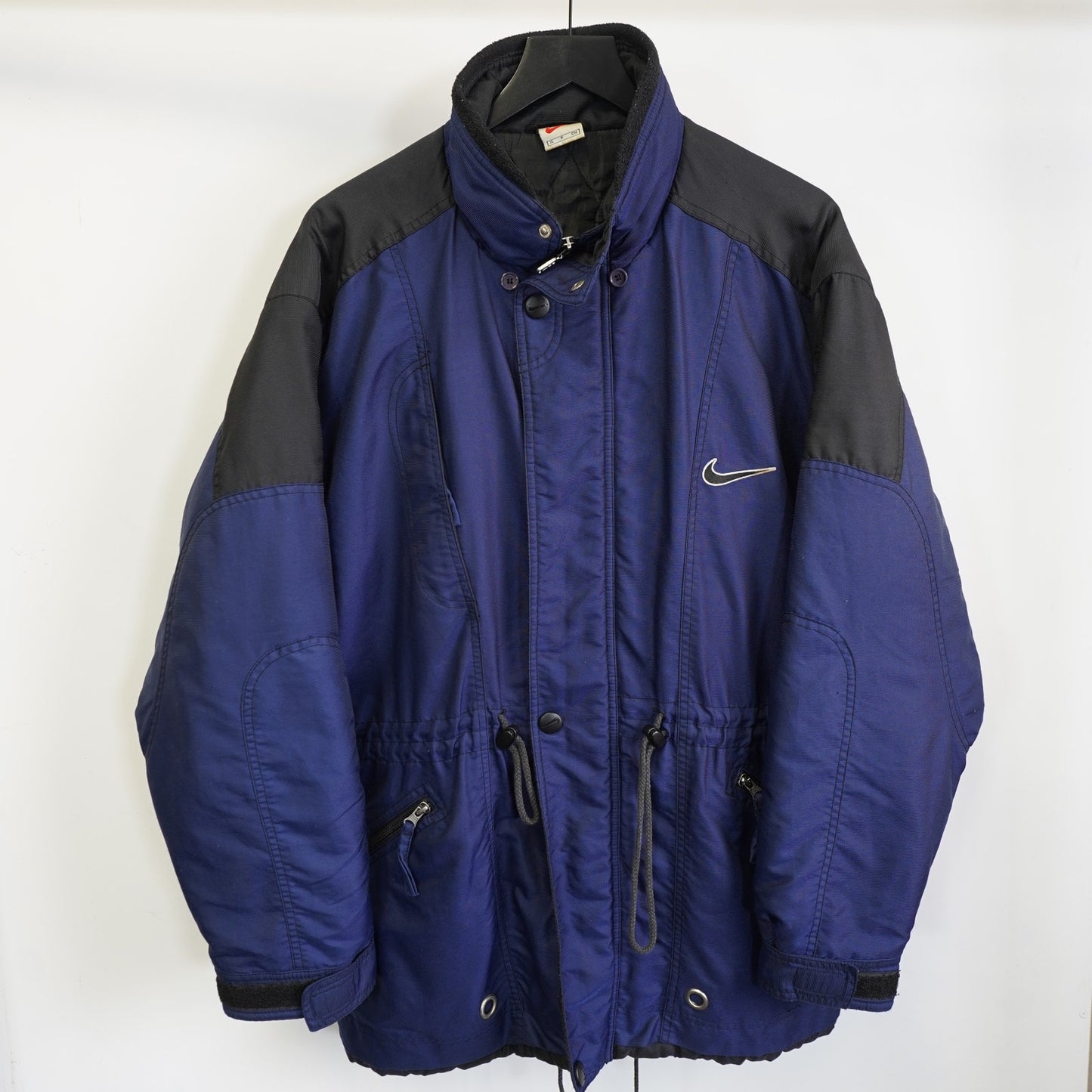 (XL) Vintage Nike Big Swoosh 90s Heavy Full Zip Jacket Mens XL Retro Blue Black Check