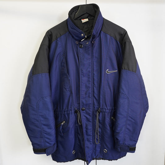 (XL) Vintage Nike Big Swoosh 90s Heavy Full Zip Jacket Mens XL Retro Blue Black Check