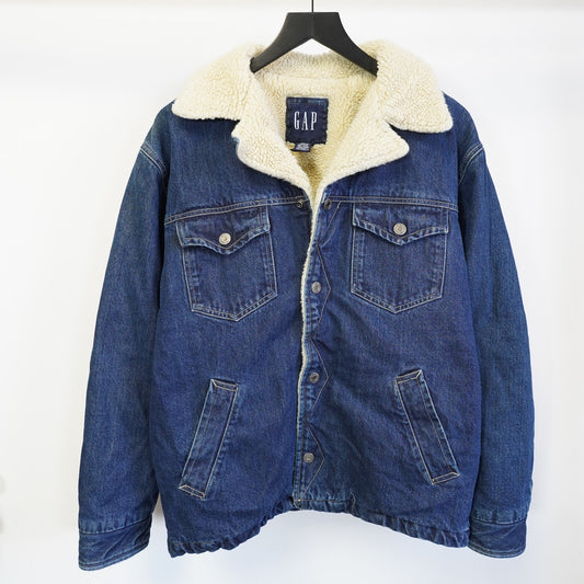 (L) Vintage Gap Sherpa Lined Trucker Denim Jacket Men's L Blue Jean Western