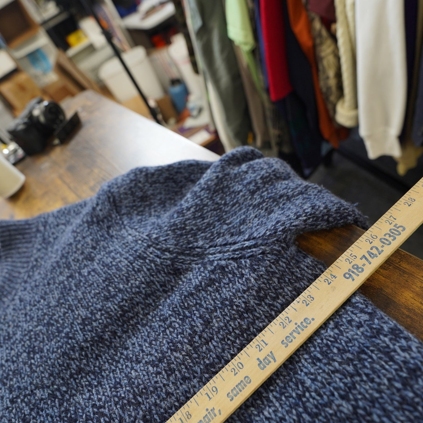 (XL) L.L. Bean Lambs Wool Knit Full Zip Sweater Plaid Blanket Lined Men's XL Blue