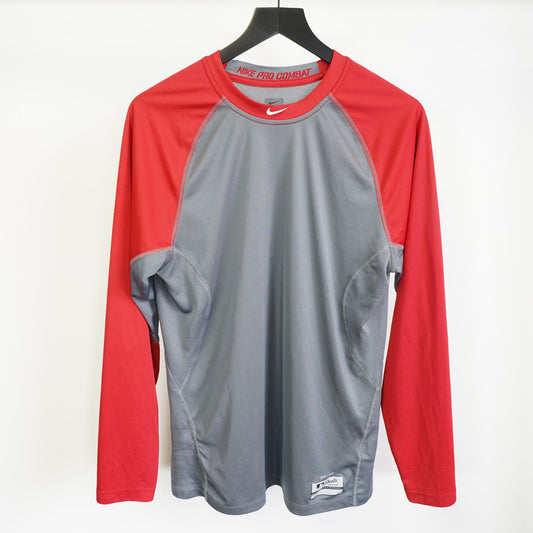 (L) Nike Pro Combat Major League Baseball Longsleeve Shirt Men's L Dri Fit Red Gray