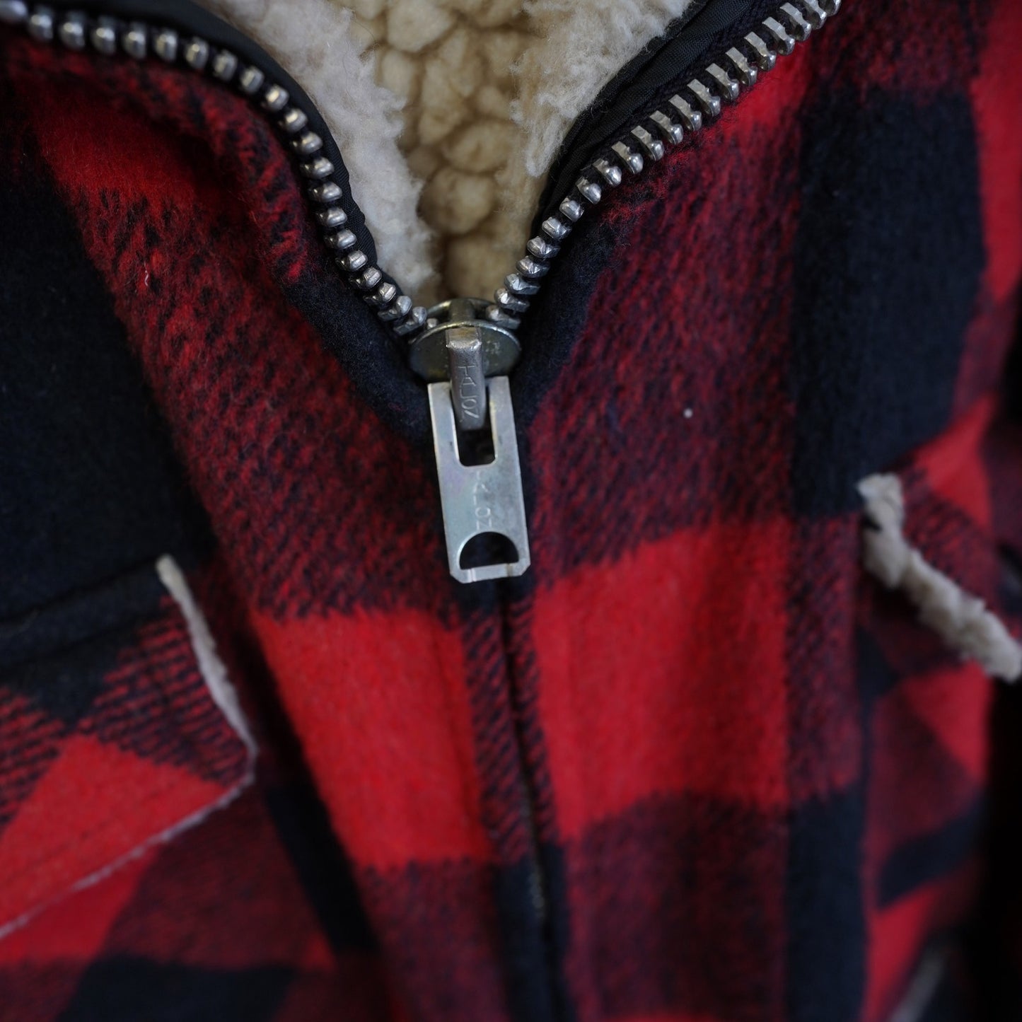 (L) Vintage Shane Sherpa Lined Wool Plaid Jacket Men's L Red 70s-80s Hunter Coat