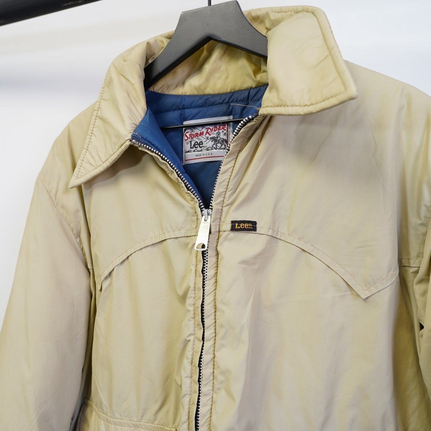 (L) Vintage Lee Storm Rider Western Down Puffer Jacket Men's L Tan Cowboy 80s Ranch