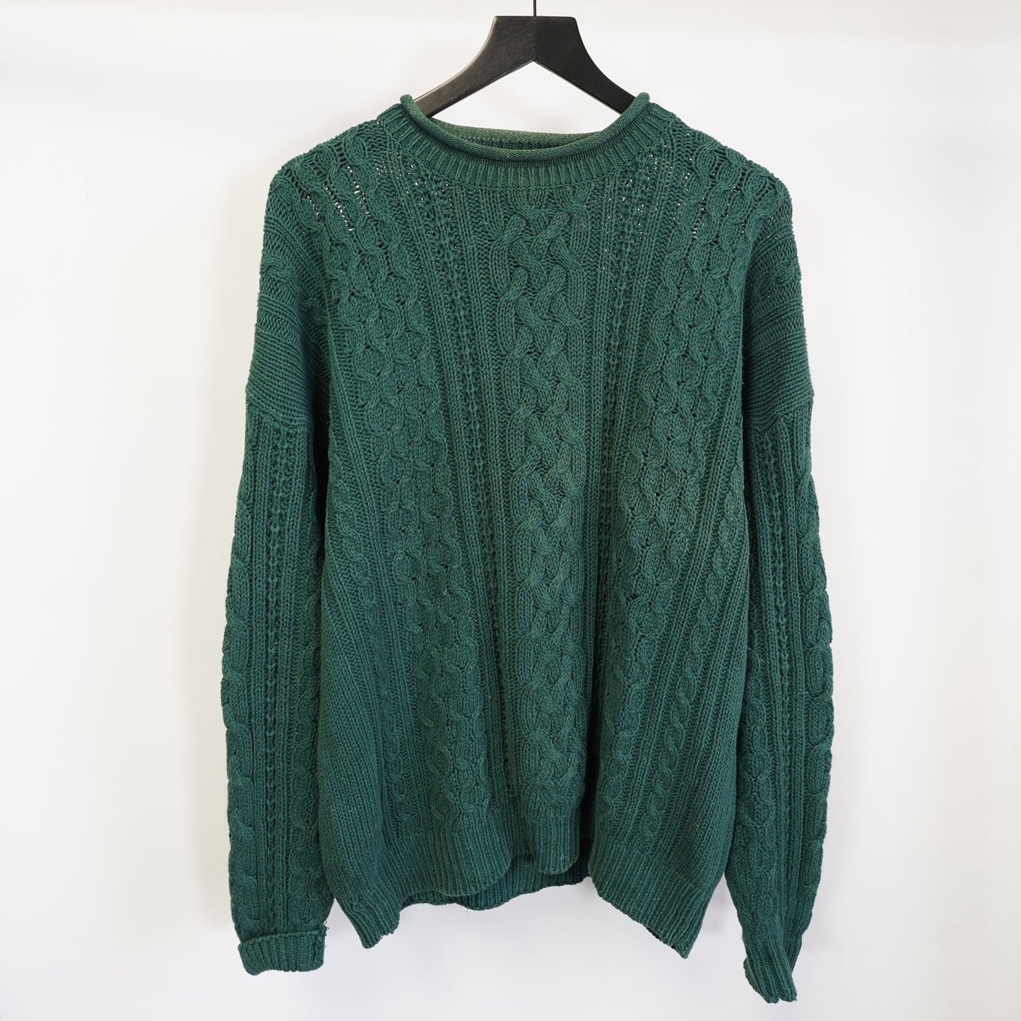 (L) Vintage Bowen & Wright Cable Knit Fisherman's Sweater Men's L Green Cottage
