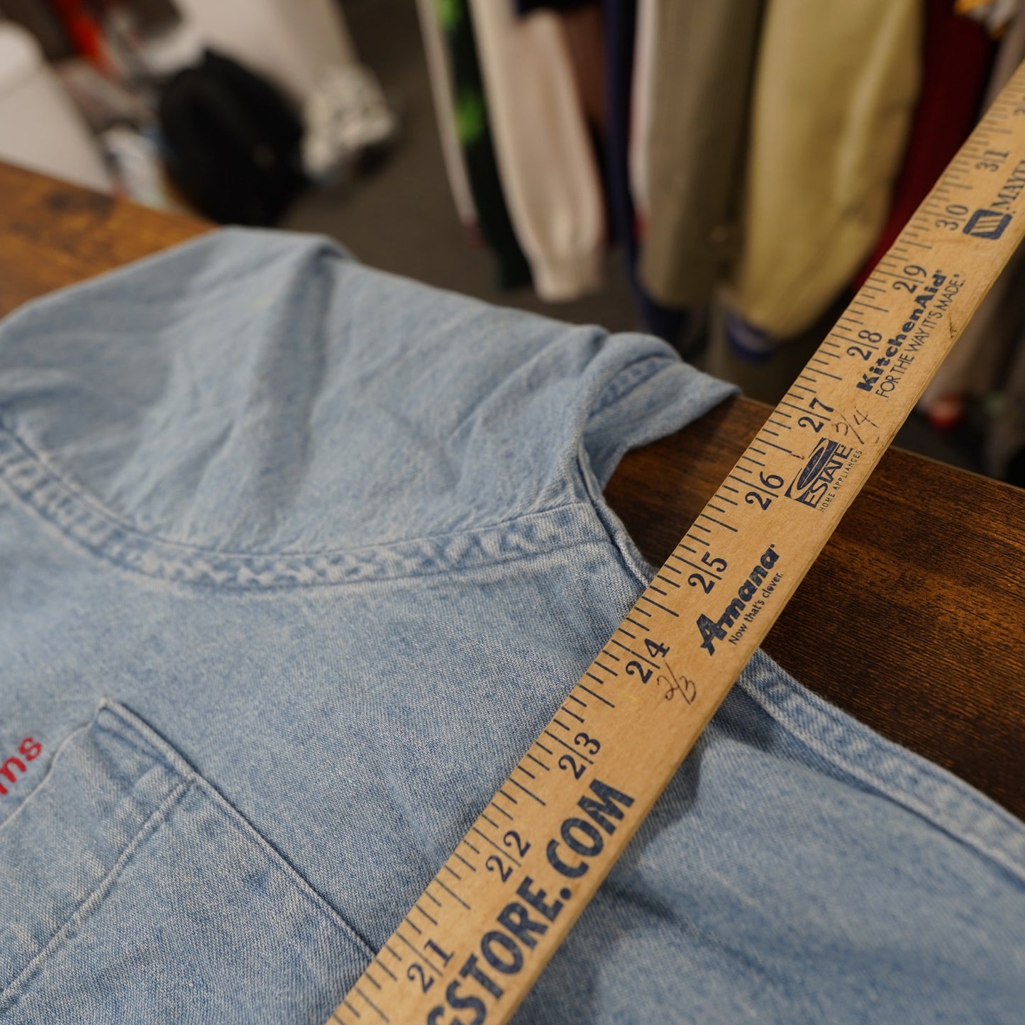 (L) Vintage Nasa Columbia Space Shuttle Denim Button Up Shirt Men's L 90s Stitched