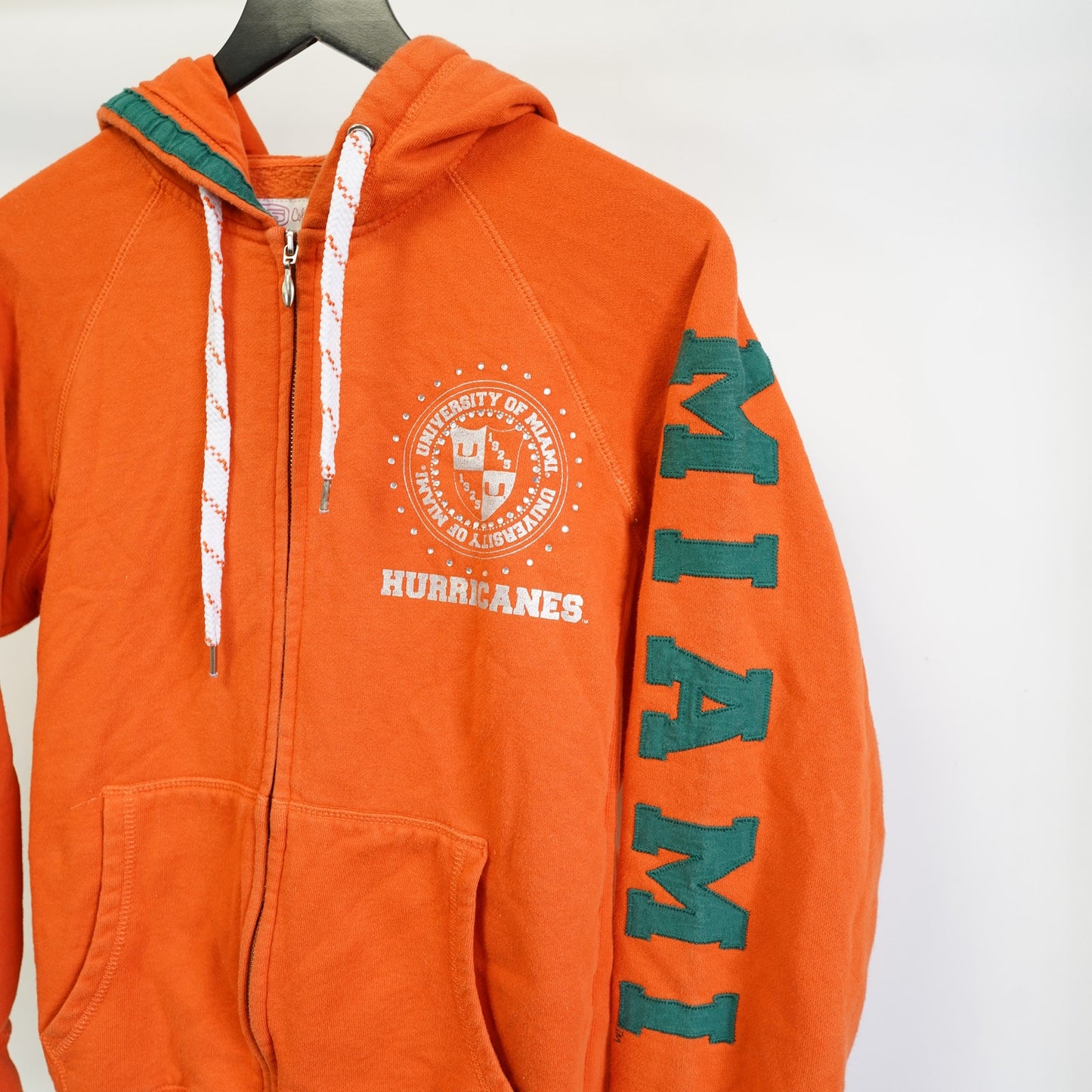 (Women's M) Vintage Miami Hurricanes Bedazzled Full Zip Hoodie Women's M Orange The U