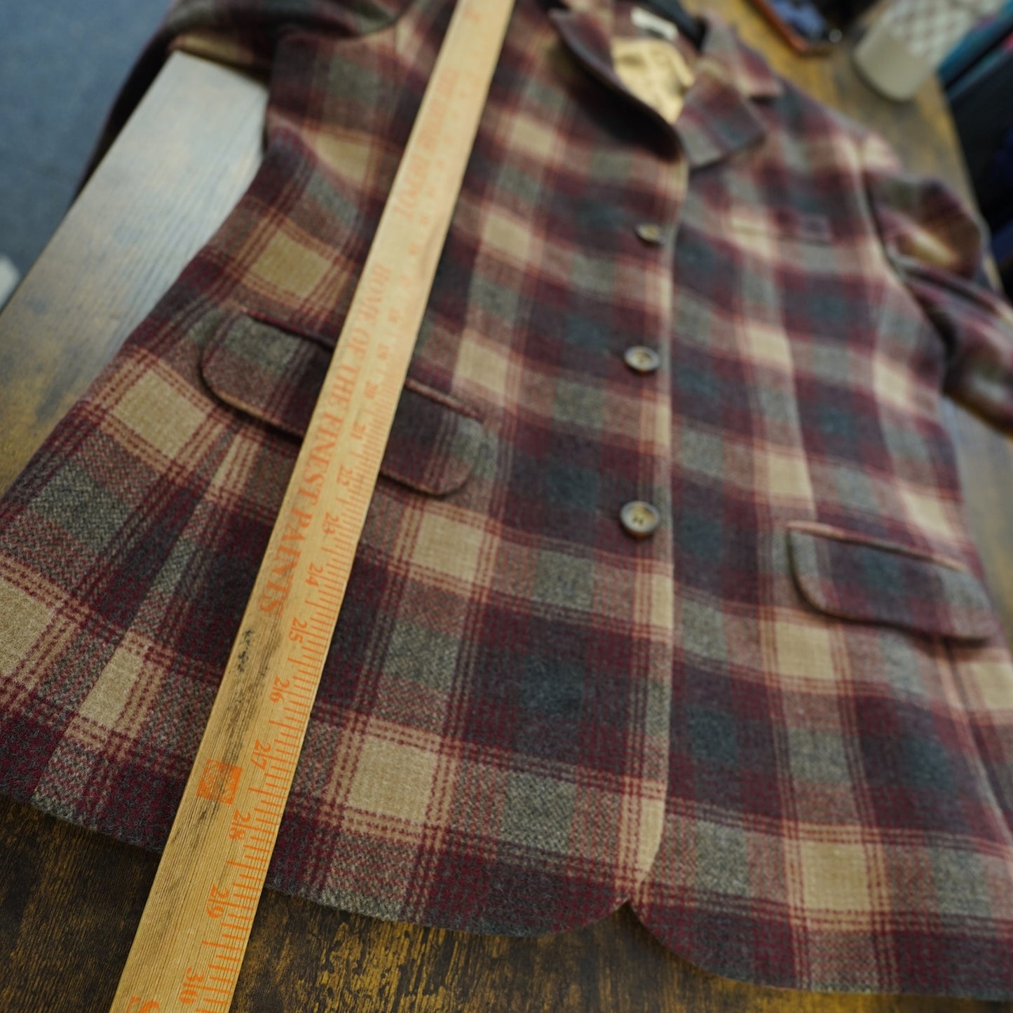 (Women's 12R) L.L. Bean Women’s Wool/Cashmere Blazer Coat Jacket Plaid Size 12R M Red Brown