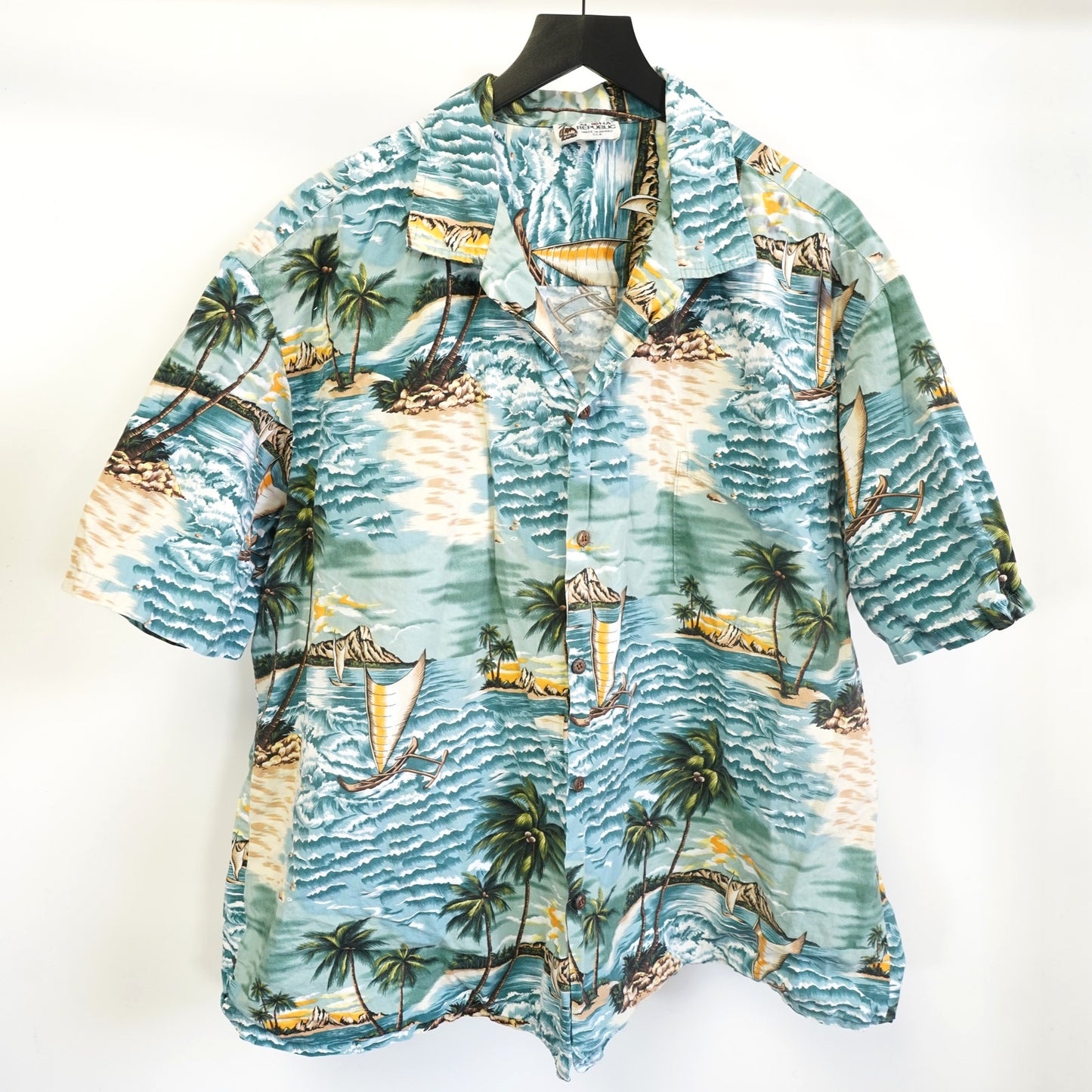 (XXL) Vintage 90s Aloha Republic Hawaiian Shirt Men's XXL Floral Tropical Surf Blue