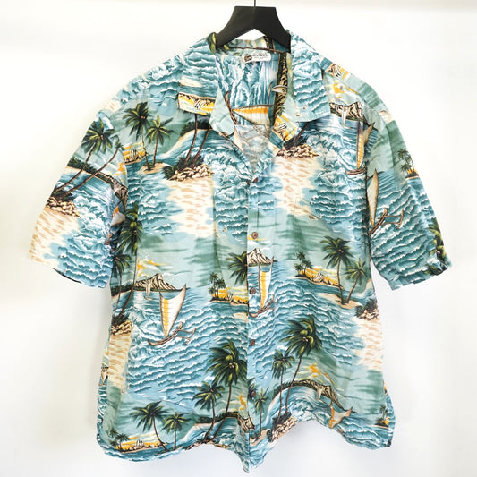 (XXL) Vintage 90s Aloha Republic Hawaiian Shirt Men's XXL Floral Tropical Surf Blue