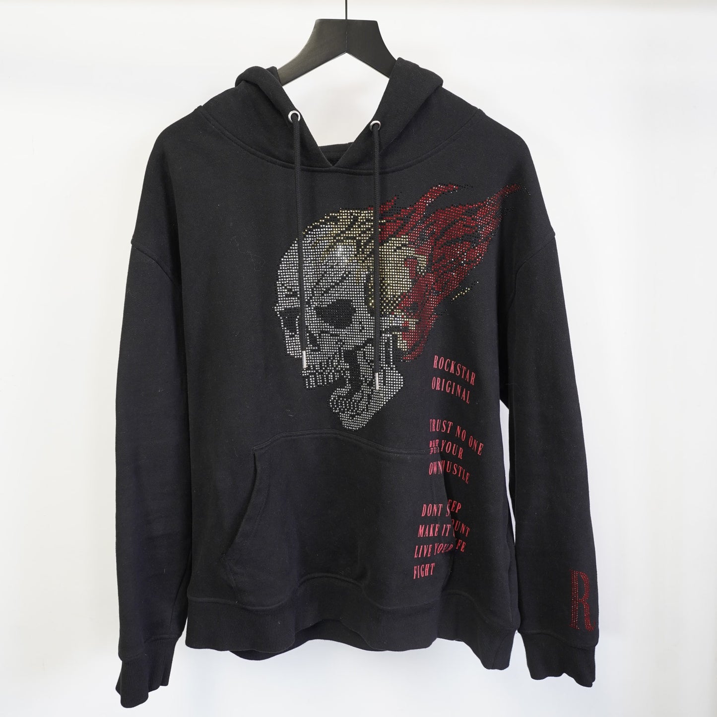 (L) Rockstar Original Bedazzled Skull Y2K Hoodie Men's L Black 2000s Emo Vamp
