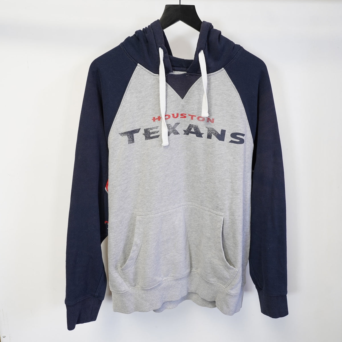 (L) Houston Texans Retro Hoodie Men's L Gray Navy Blue Hands High Football NFL