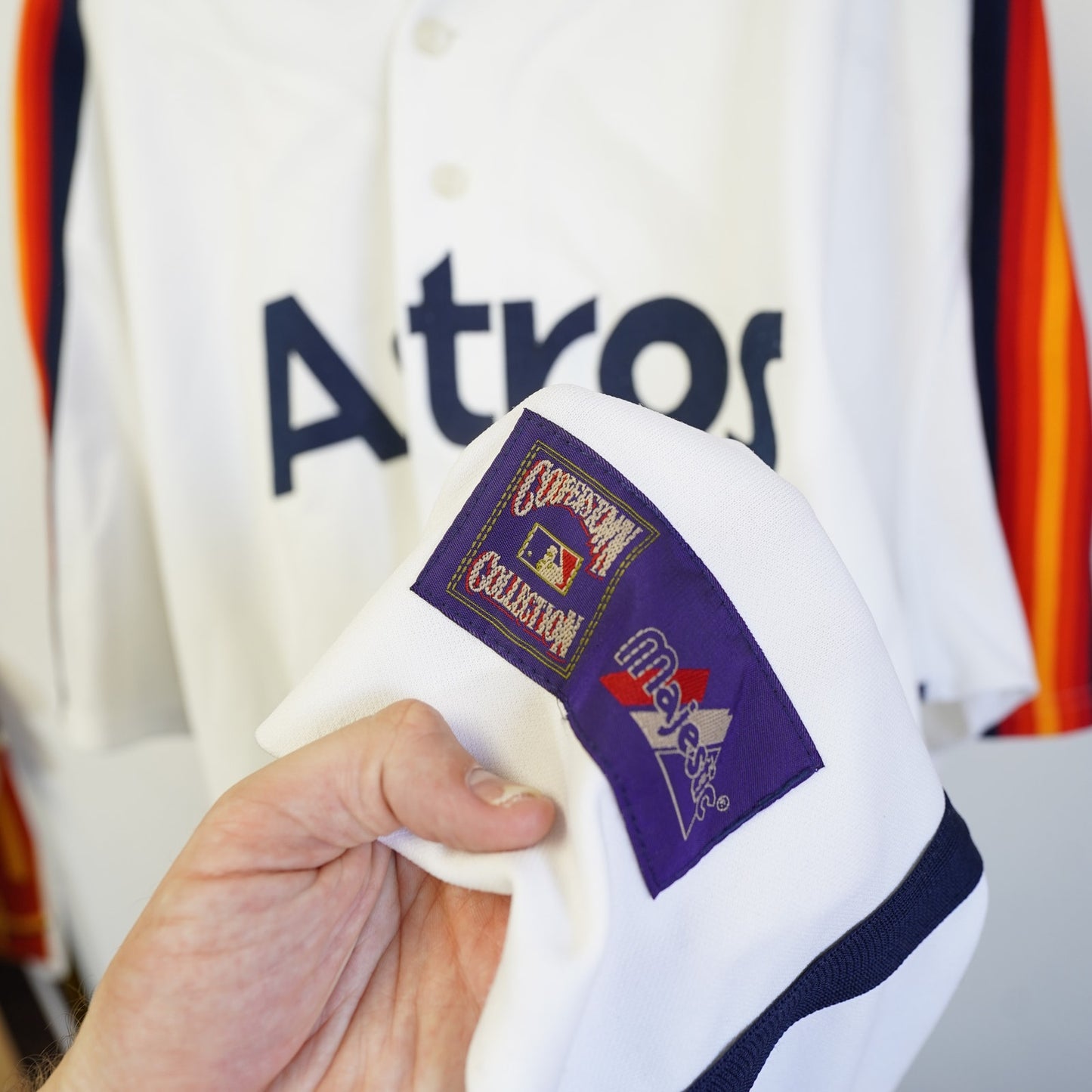 (3XL) Vintage Houston Astros Majestic Sewn Retro 80s Rainbow Jersey Men's 3XL White