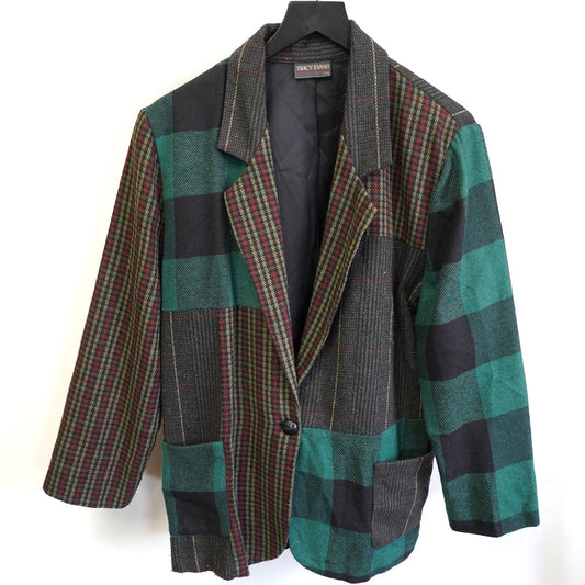 (Women's M) Vintage Tracy Evans Plaid Patchwork Suit Jacket Women's M 90s Preppy Sports Coat