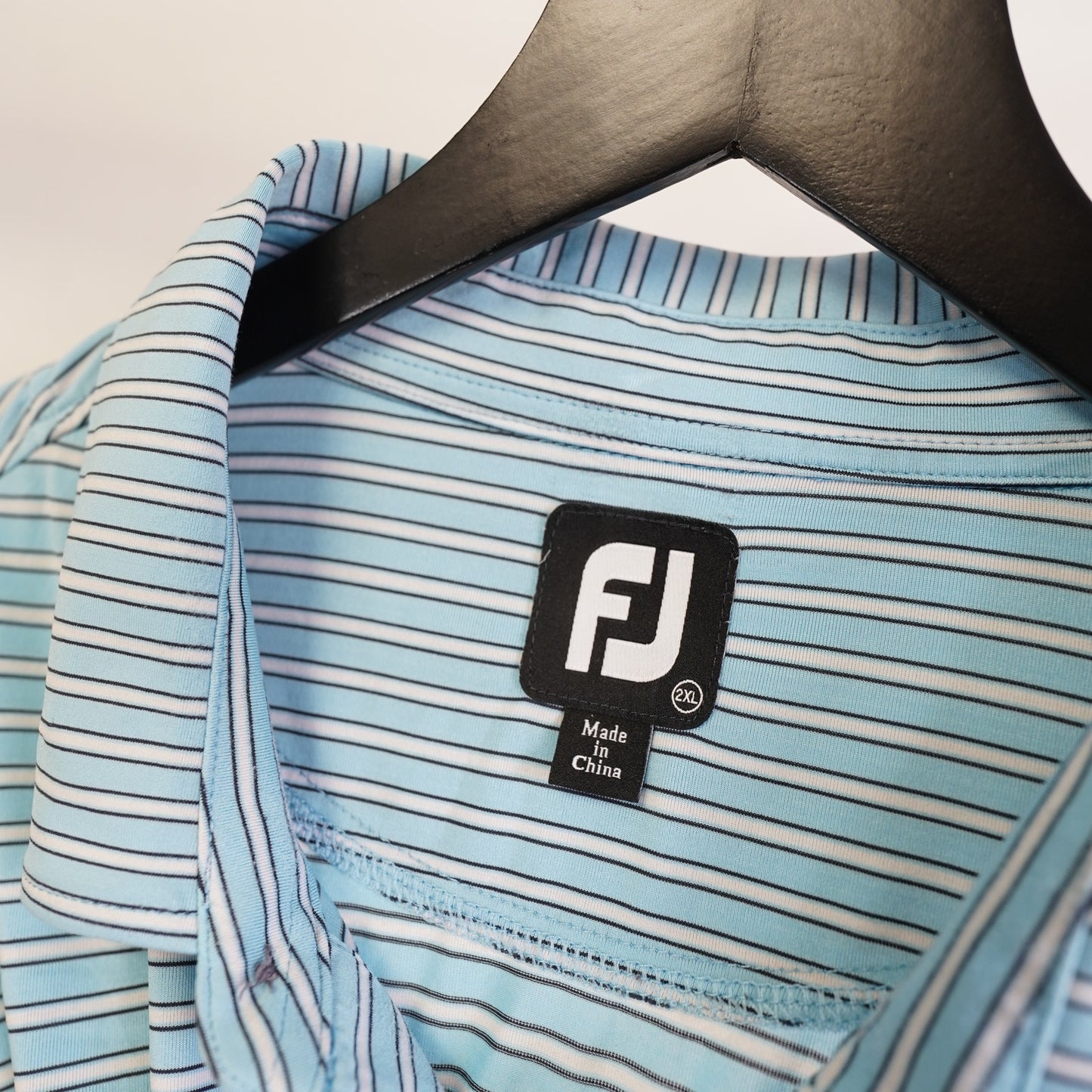 (XXL) FootJoy Winghaven Striped Performance Golf Polo Shirt Men's XXL Light Blue Sewn