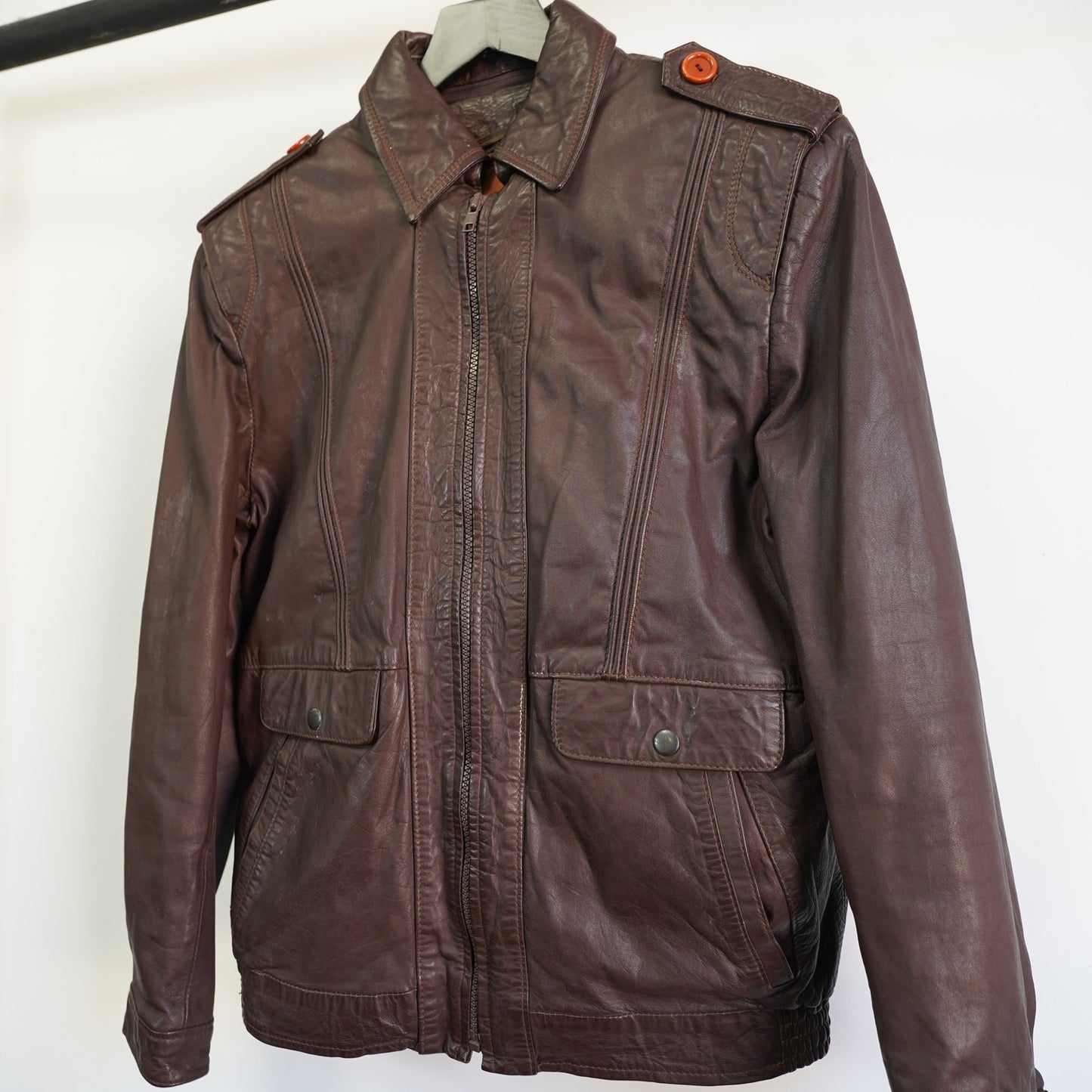 (M/L) True Vintage Colmer 70s Spanish Leather Brown Bomber Motorcycle Jacket Men's M-L