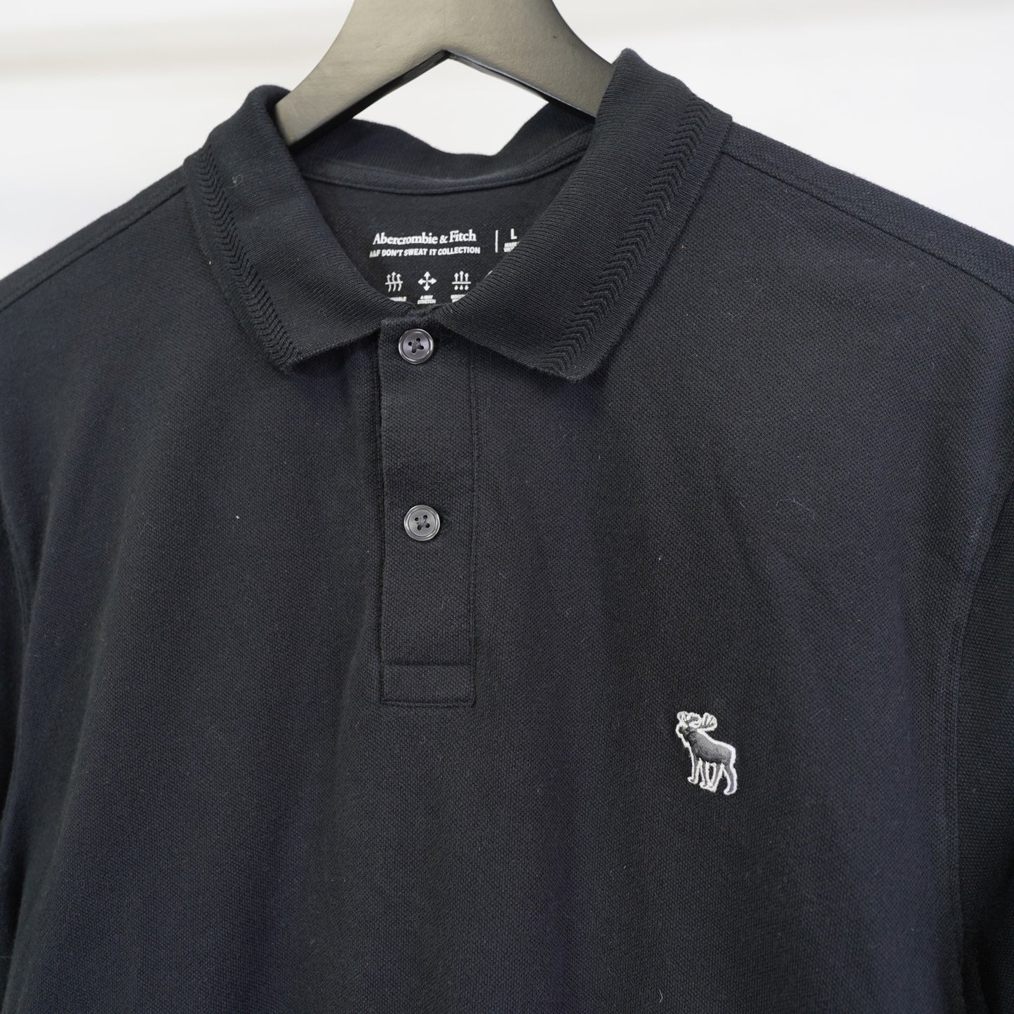 (L) Abercrombie & Fitch Black Polo Shirt Men's L Embroidered Moose Preppy Casual Y2K