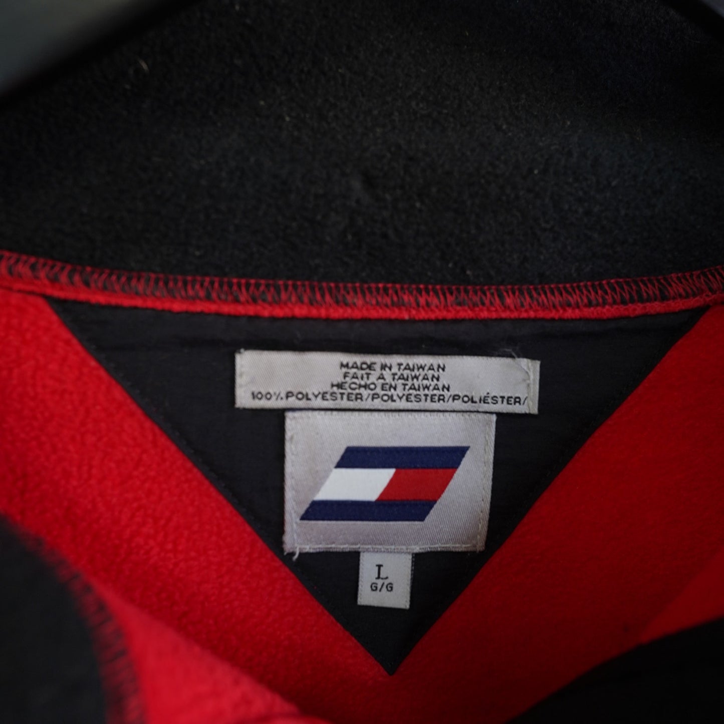 (L) Vintage Tommy Hilfiger Athletics 1/4 Zip Fleece Pullover Men's L Red Jacket