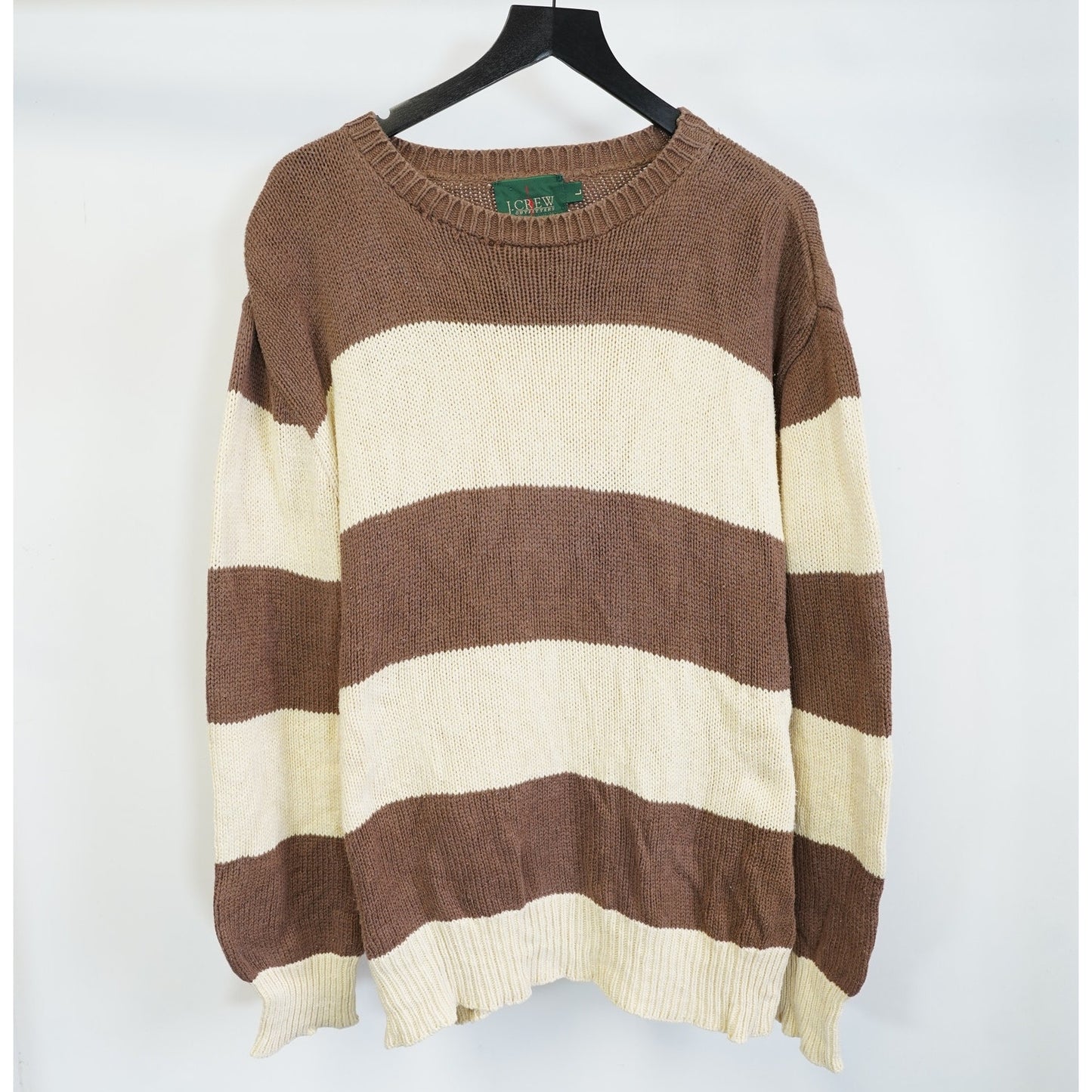(L) Vintage J. Crew 90s Knit Striped Sweater Men's L USA Made Brown Cream