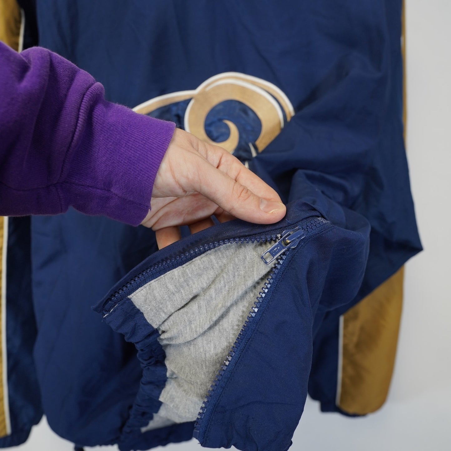 (L) Vintage St. Louis LA Rams Embroidered Windbreaker Pullover Jacket Men's L Blue