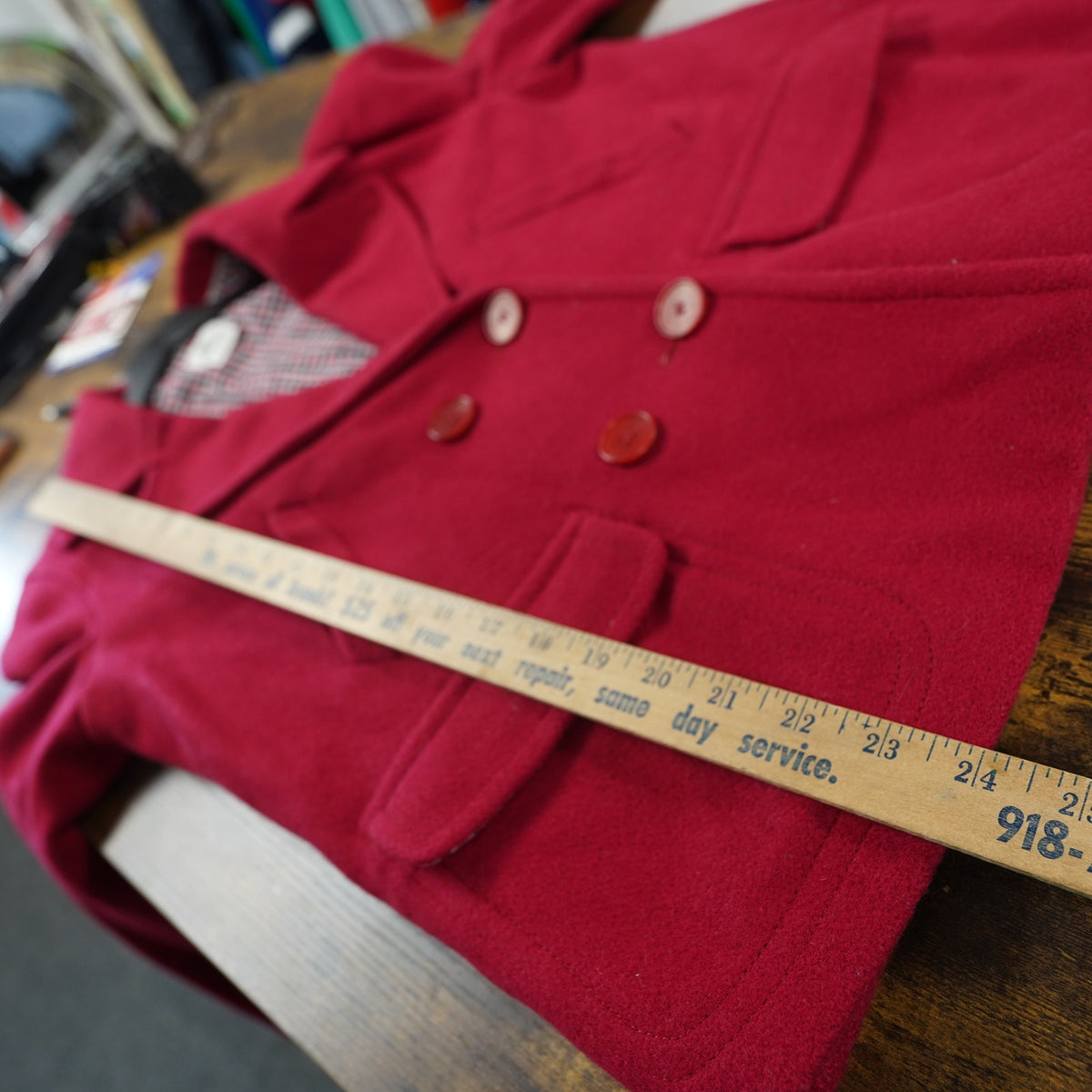 (Women's M) Vintage Lacoste Wool Plaid Lined Red Peacoat Women's Sz 40 L Preppy Glam